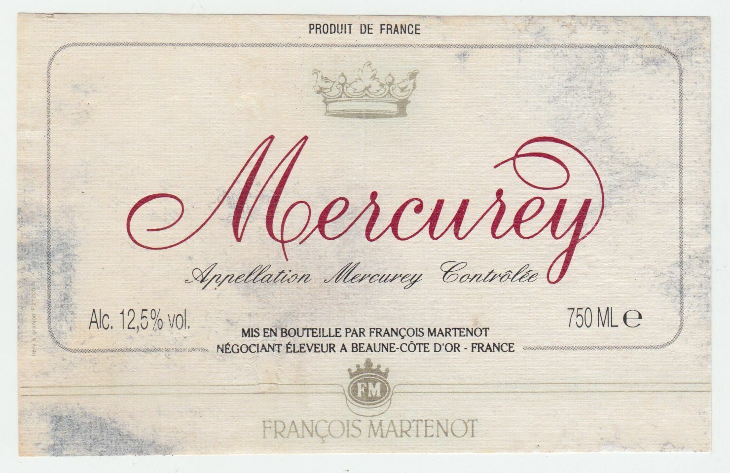 ETIQUETTE DE VIN MERCUREY FRANCOIS MARTENOT 124463377121