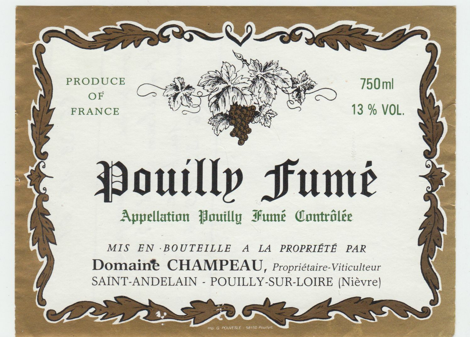 ETIQUETTE DE VIN POUILLY FUME DOMAINE CHAMPEAU 402631697861