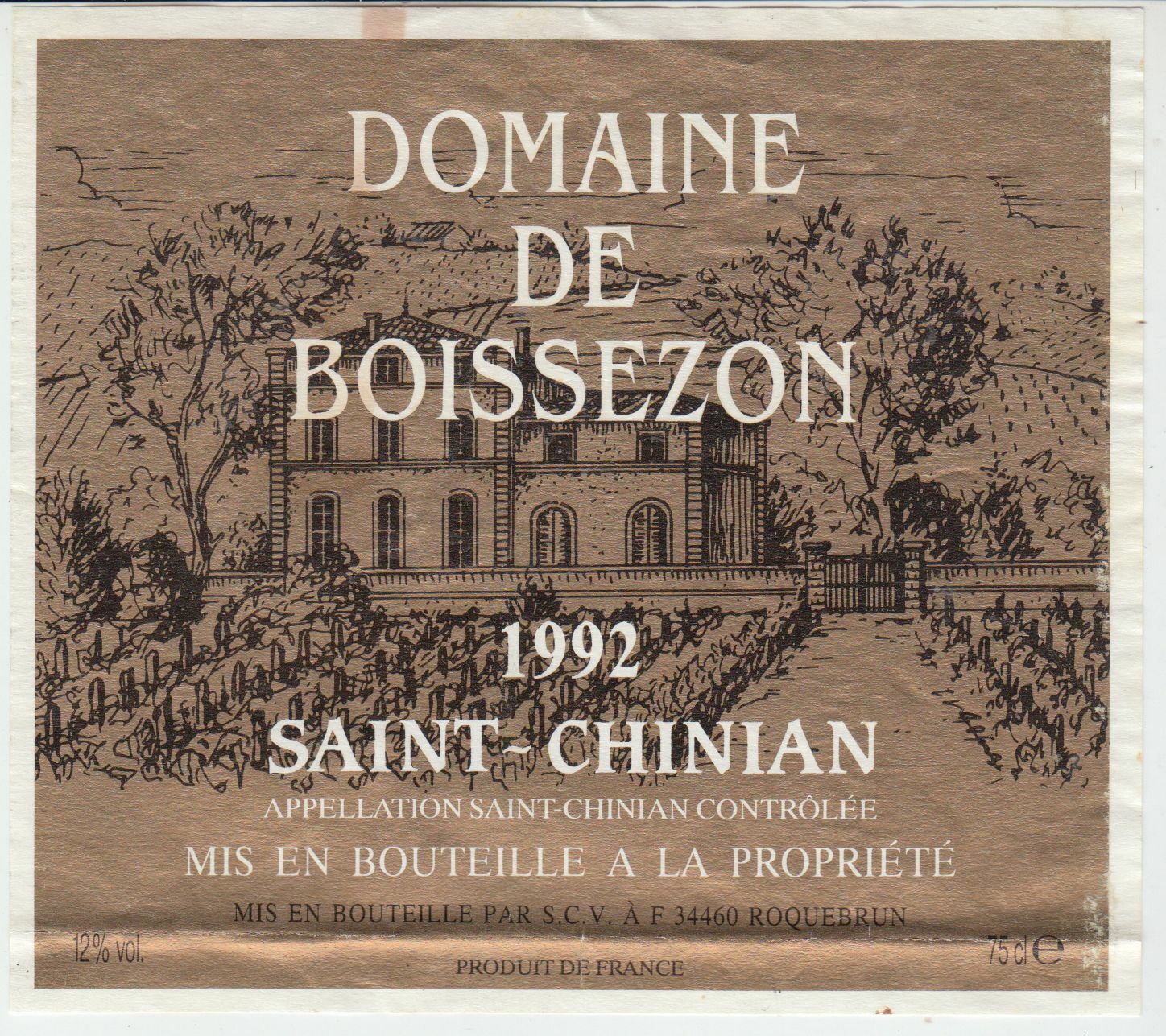 ETIQUETTE DE VIN SAINT CHINIAN DOMAINE DE BOISSEZON 1992 124539262561