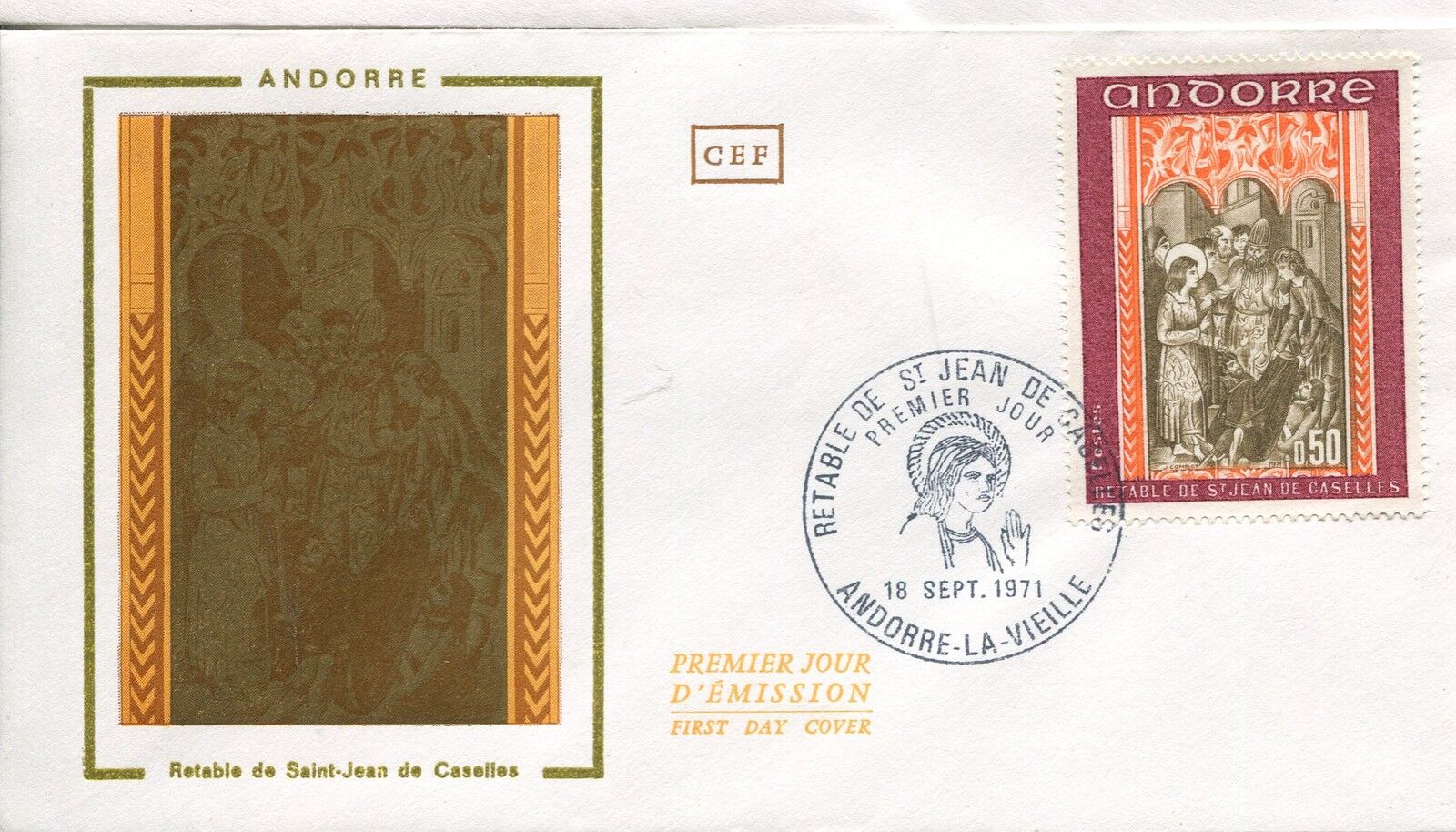 FDC PREMIER JOUR ANDORRE 1971 TIMBRE N 215 RETABLE CHAPELLE ST JEAN DE CASELLES 121463362761