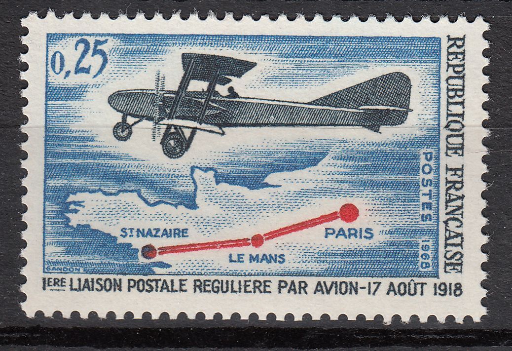 FRANCE TIMBRE NEUF N 1565 AVIATION PARIS LE MANS PREMIERE LIAISON POSTALE 401079596821