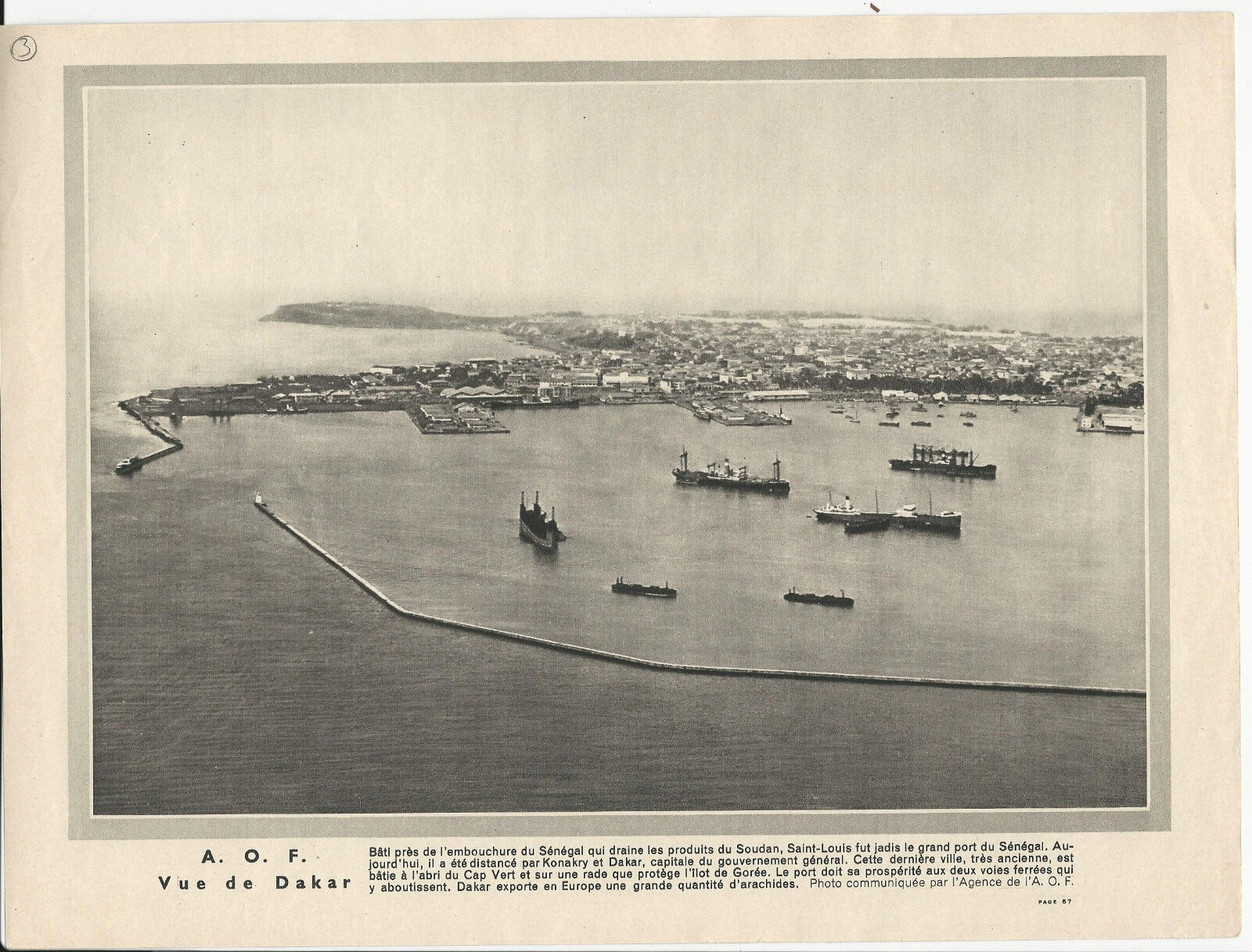 GRAVURE ANNEE 30 AOF VUE AERIENNE DE DAKAR LE PORT 401285178081