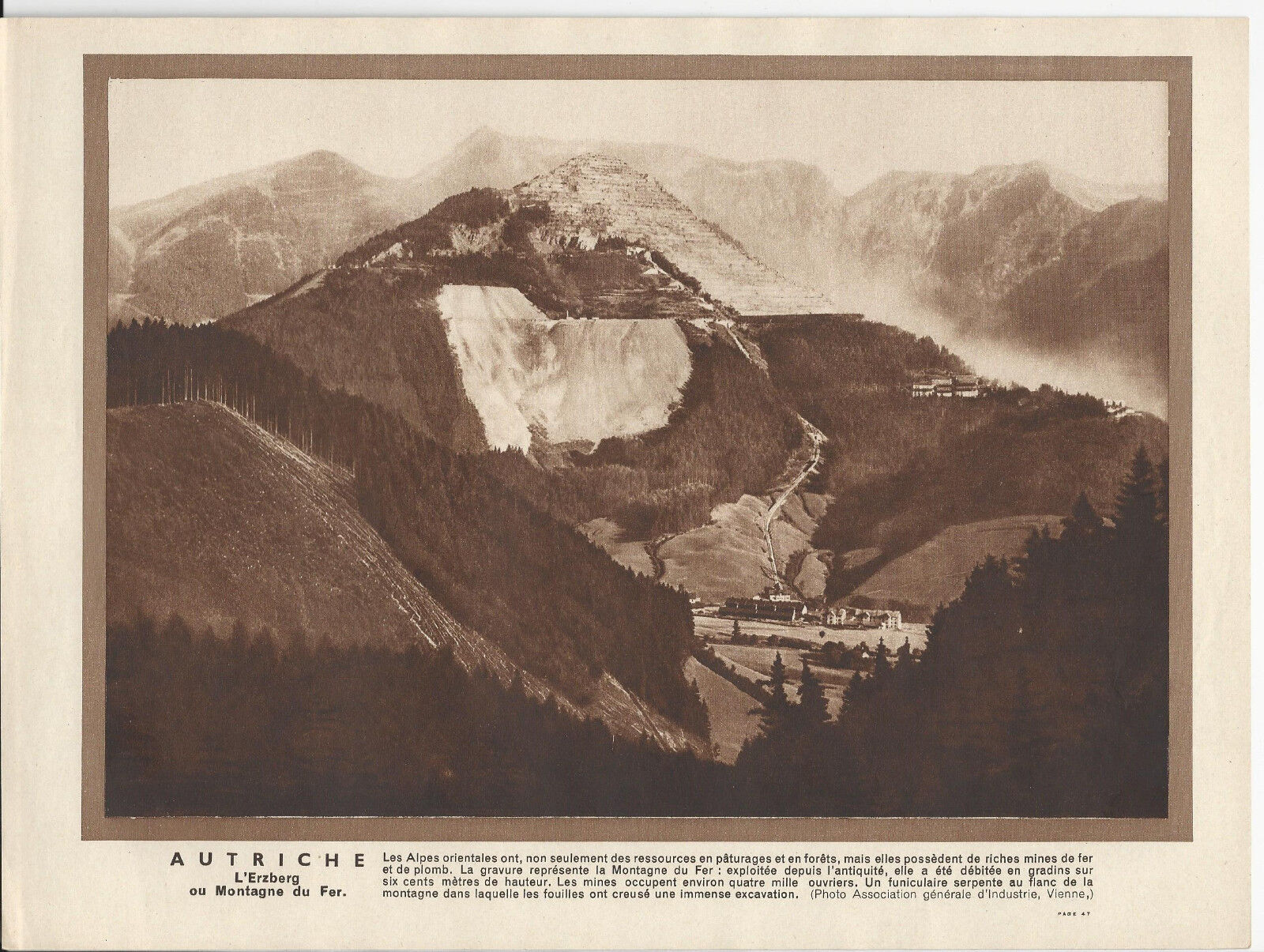 GRAVURE ANNEE 30 AUTRICHE L ERZBERG OU MONTAGNE DU FER 122358561861