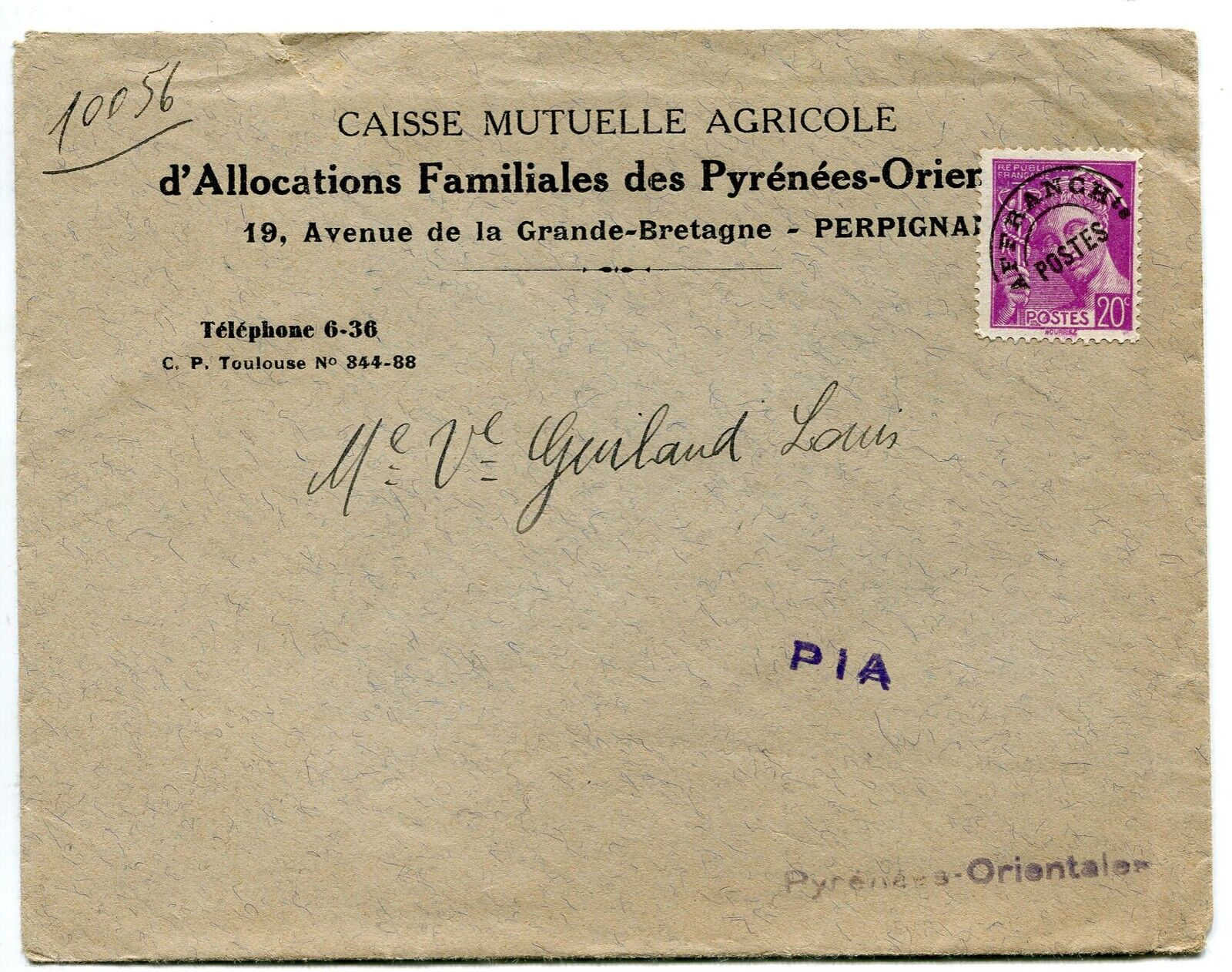 LETTRE CAISSE MUTUELLE AGRICOLE PERPIGNAN PREOBLITERE N 78 CORRESPONDANCE 121451162831