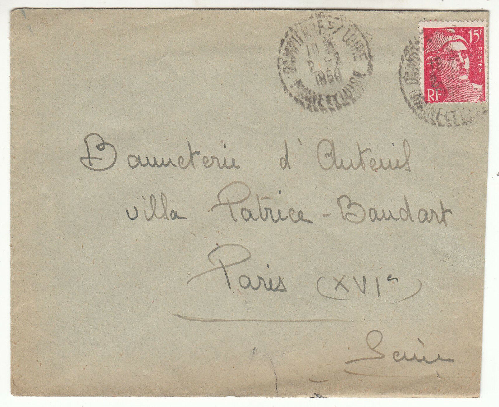 LETTRE DAMPIERRE POUR PARIS SEUL SUR LETTRE GANDON CACHET PERLE 1950 401826446921