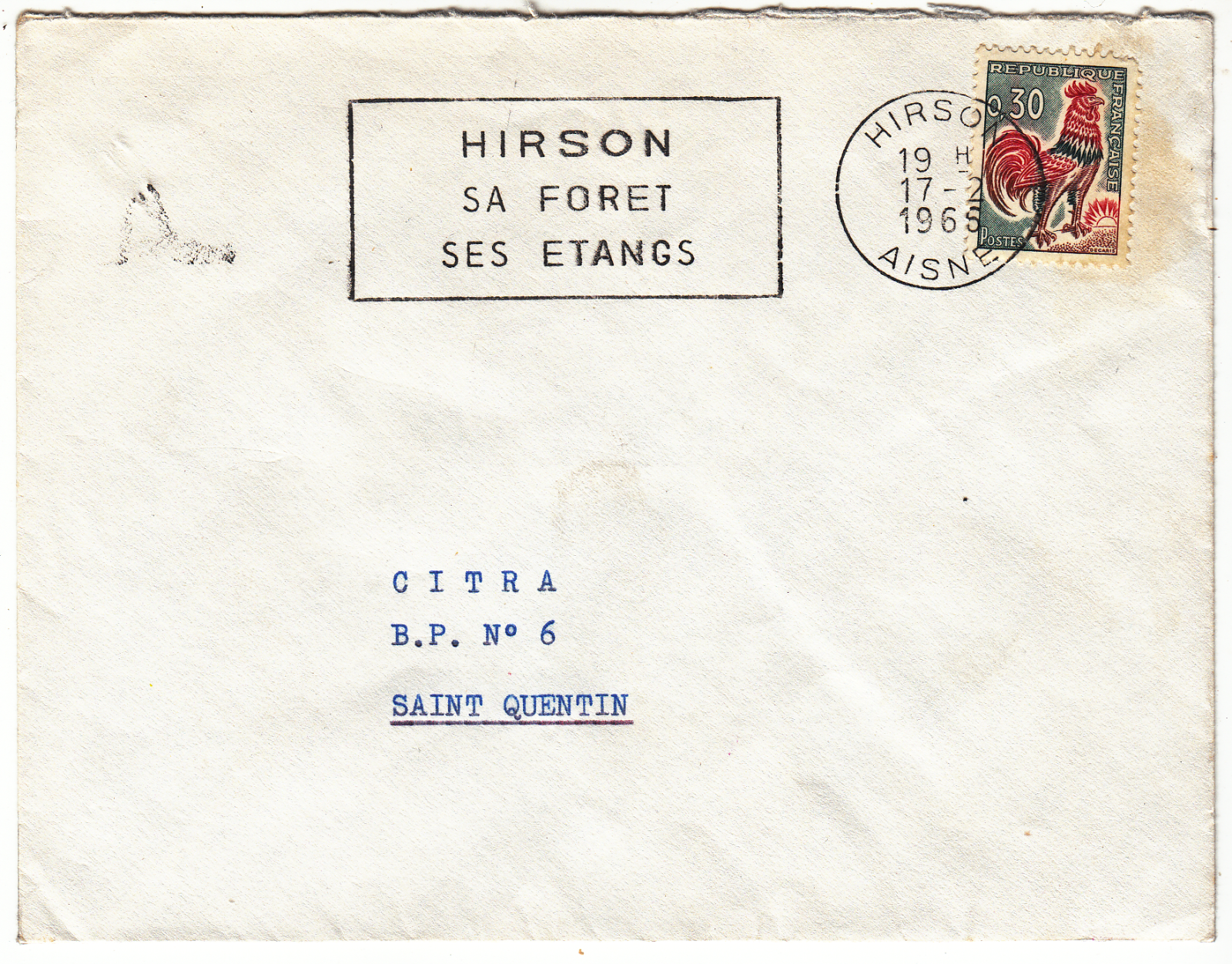 LETTRE HIRSON POUR ST QUENTIN 1965 FLAMME HIRSON SA FORET SES ETANGS 124067356461