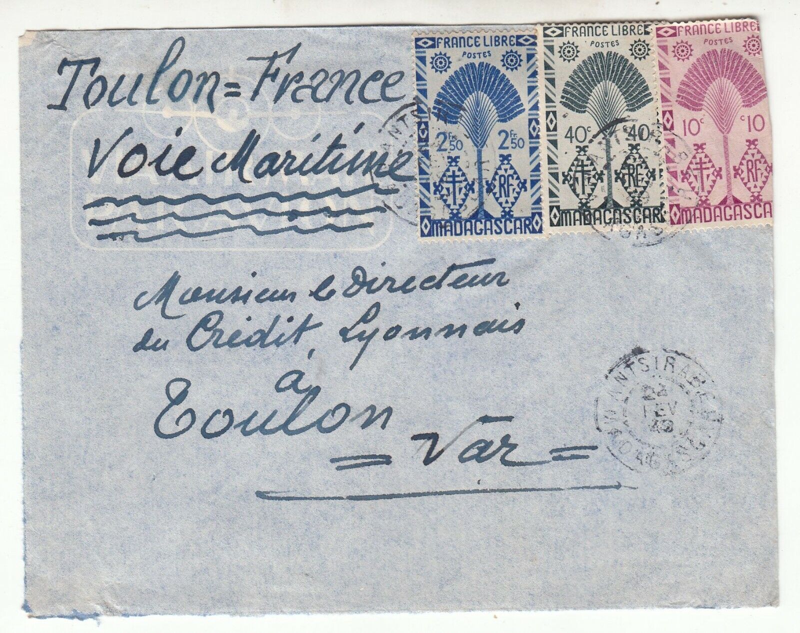 LETTRE MADAGASCAR ANTSIRABE TOULON CREDIT LYONNAIS 1949 VOIE MARITIME 401754733531