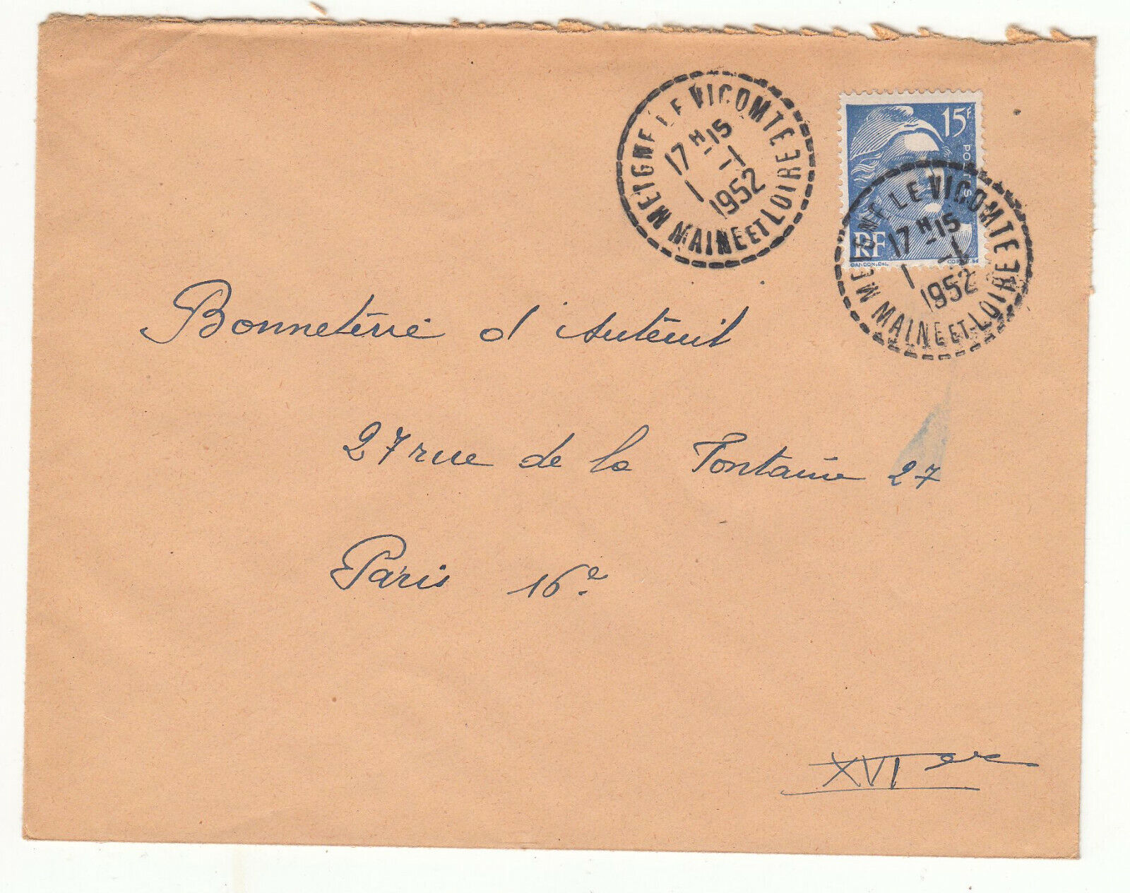 LETTRE METGNE LE VICOMTE POUR PARIS SEUL SUR LETTRE GANDON CACHET PERLE 1952 123849427751