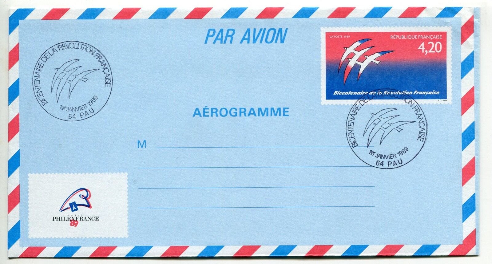 LETTRE PAU AEROGRAMME PREMIER JOUR BICENTENAIRE REVOLUTION 400567039831