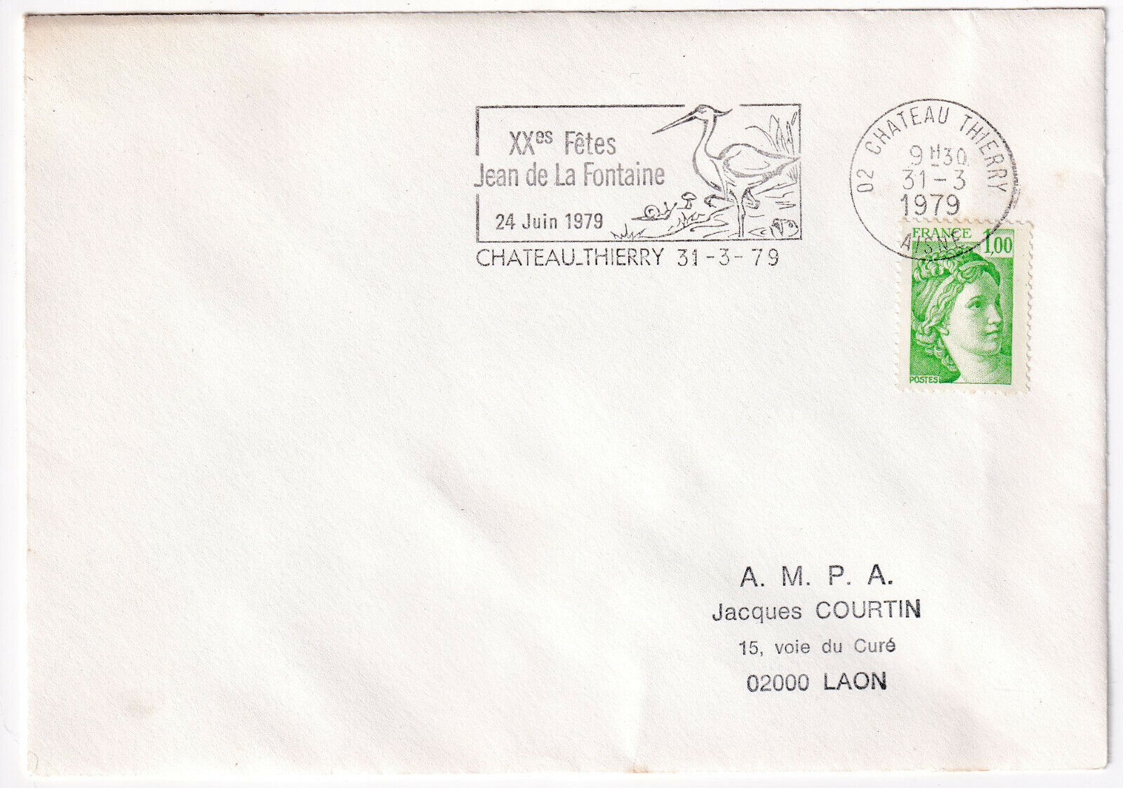 LETTRE PHILATELIQUE CHATEAU THIERRY 20 FETES DE JEAN DE LA FONTAINE 1979 124962951691