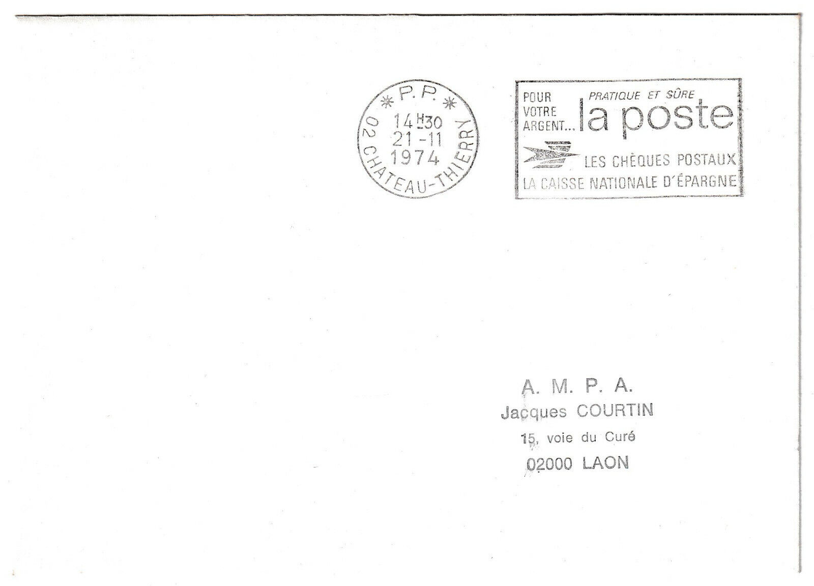 LETTRE PHILATELIQUE CHATEAU THIERRY FLAMME POUR VOTRE ARGENT LA POSTE 1974 403243207391