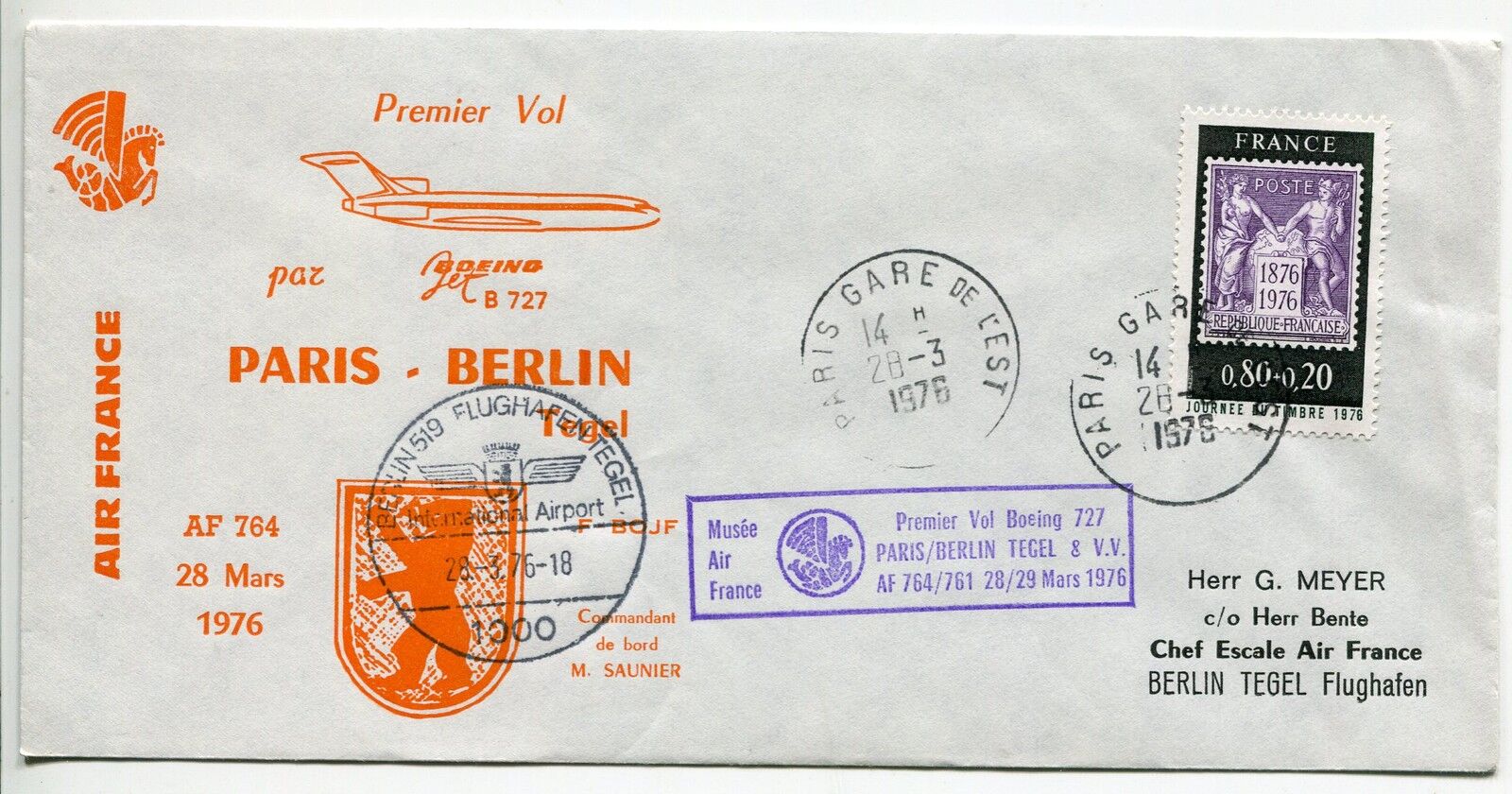 LETTRE PREMIER VOL PARIS BERLIN 1976 AIR FRANCE BOEING 727 121458312661