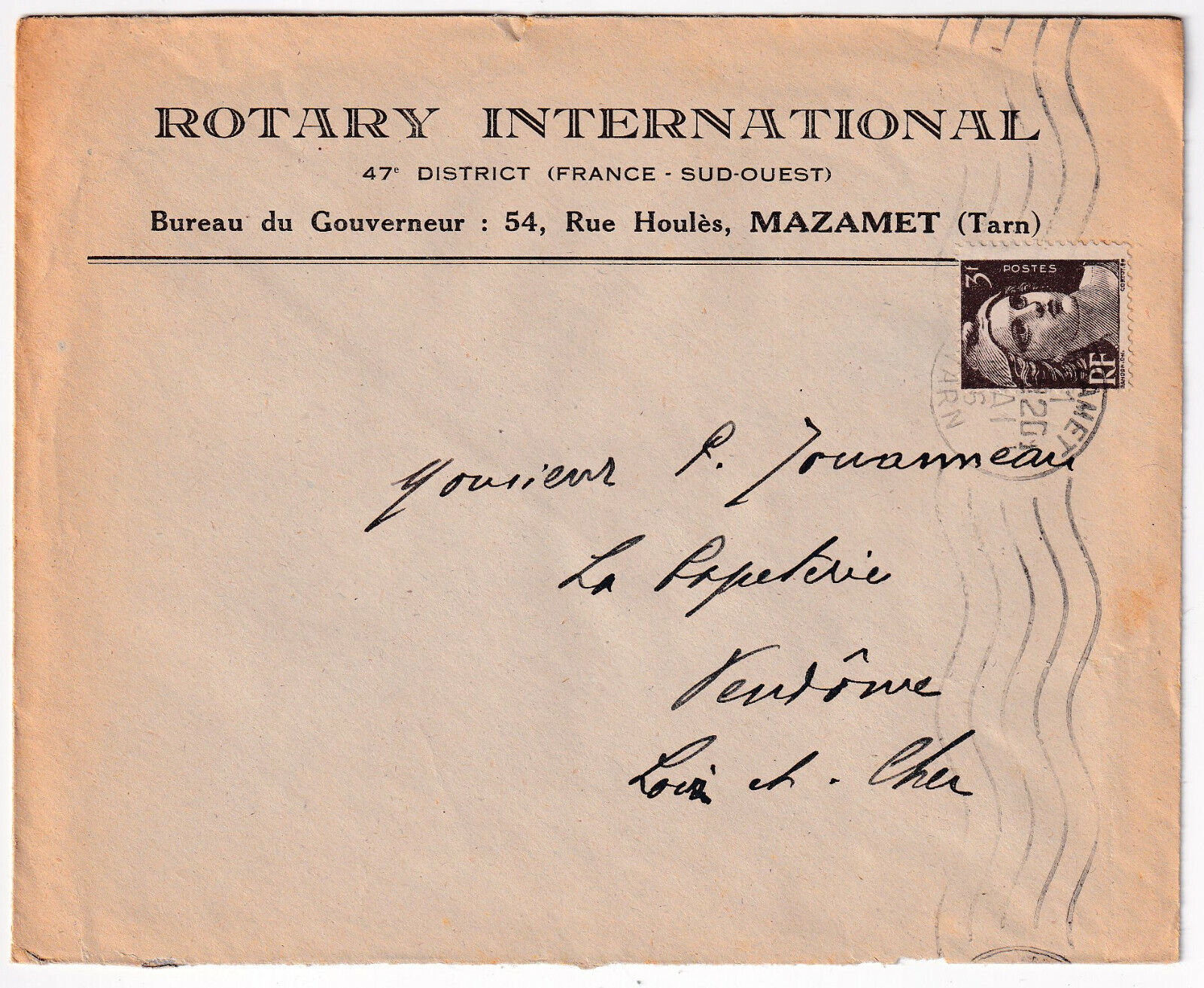 LETTRE PUBLICITAIRE 1946 ROTARY INTERNATIONAL BUREAU DU GOUVERNEUR MAZAMET 124959846661