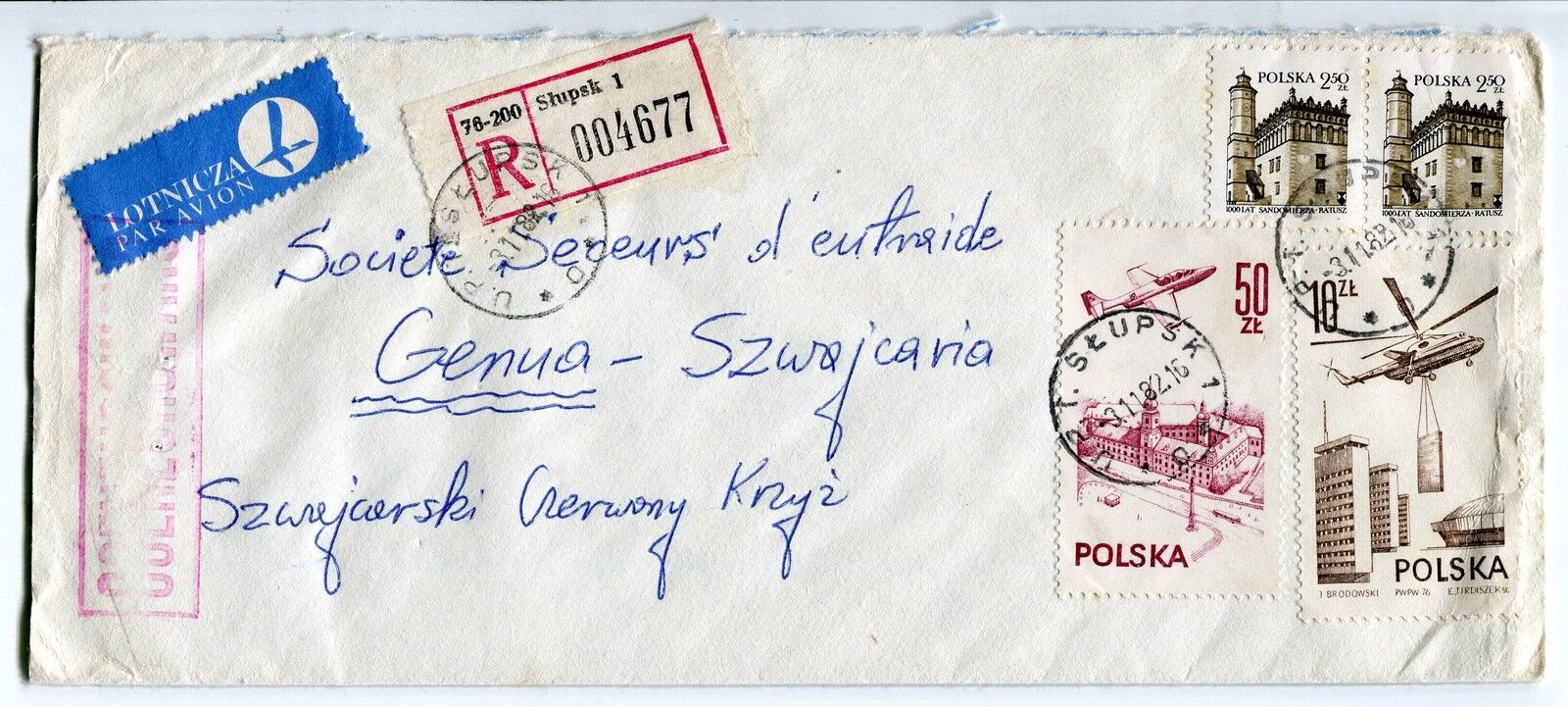 LETTRE RECOMMANDE POLOGNE GENUA PAR AVION TIMBRE CACHET 400678766011