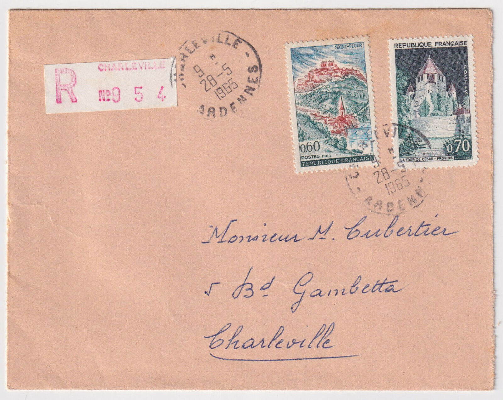 LETTRE RECOMMANDEE CHARLEVILLE 1965 POUR CHARLEVILLE 124809468131