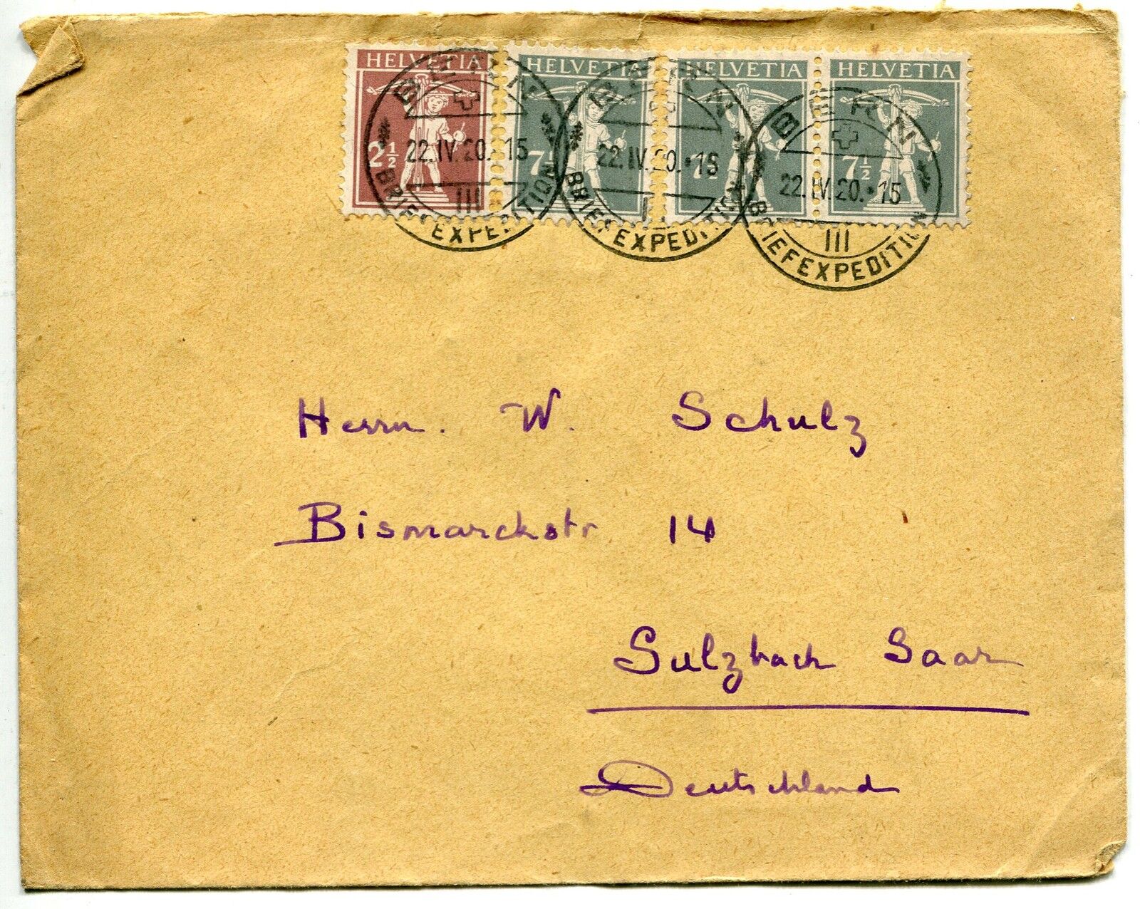 LETTRE SUISSE BEARN POUR SULZBACH SAAR DEUTSCHLAND 400640616611