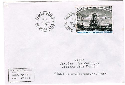 LETTRE TAFF PORT AUX FRANCAIS KERGUELEN A LIPHY 1984 110618865251