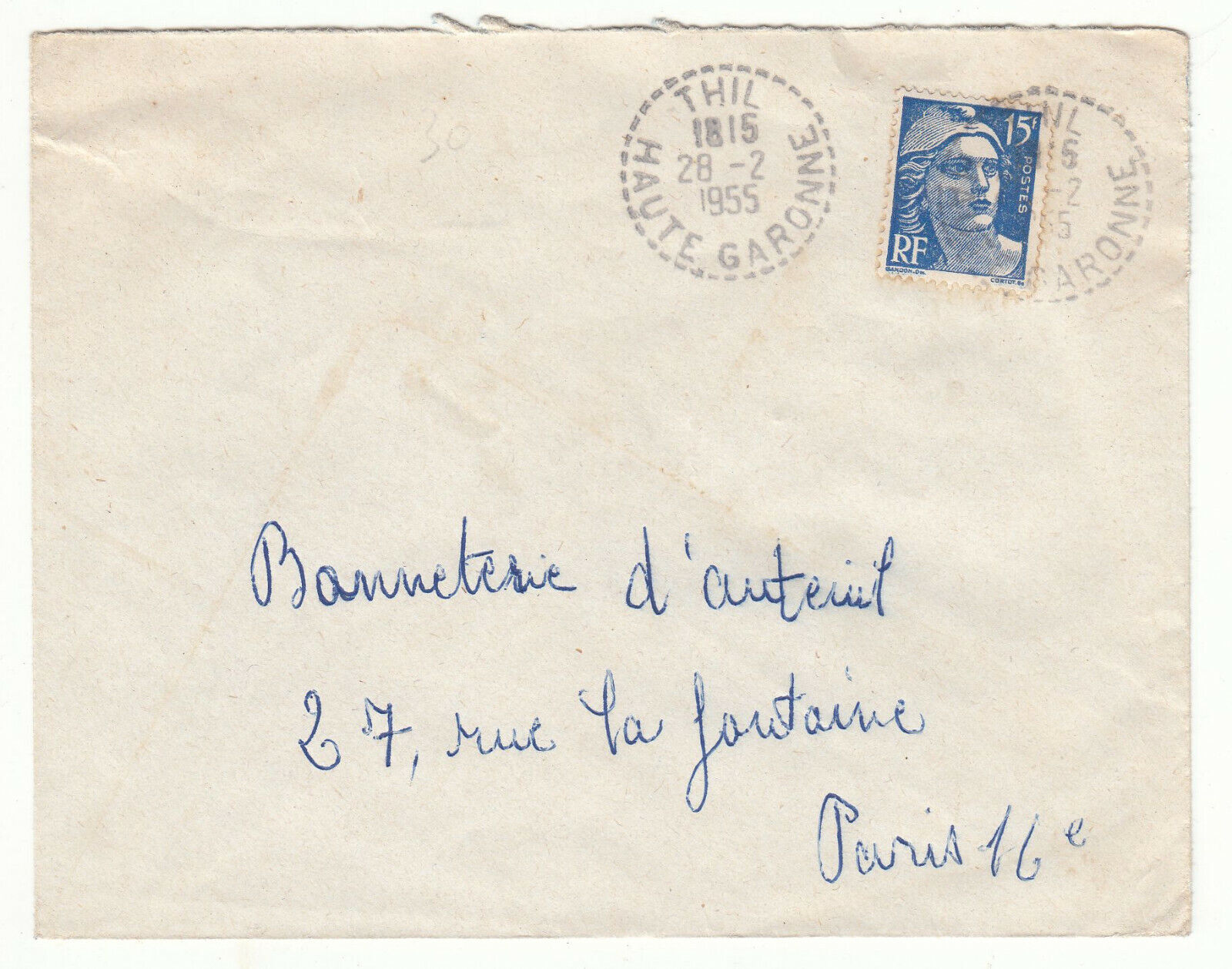 LETTRE THIL POUR PARIS SEUL SUR LETTRE GANDON CACHET PERLE 123849423941