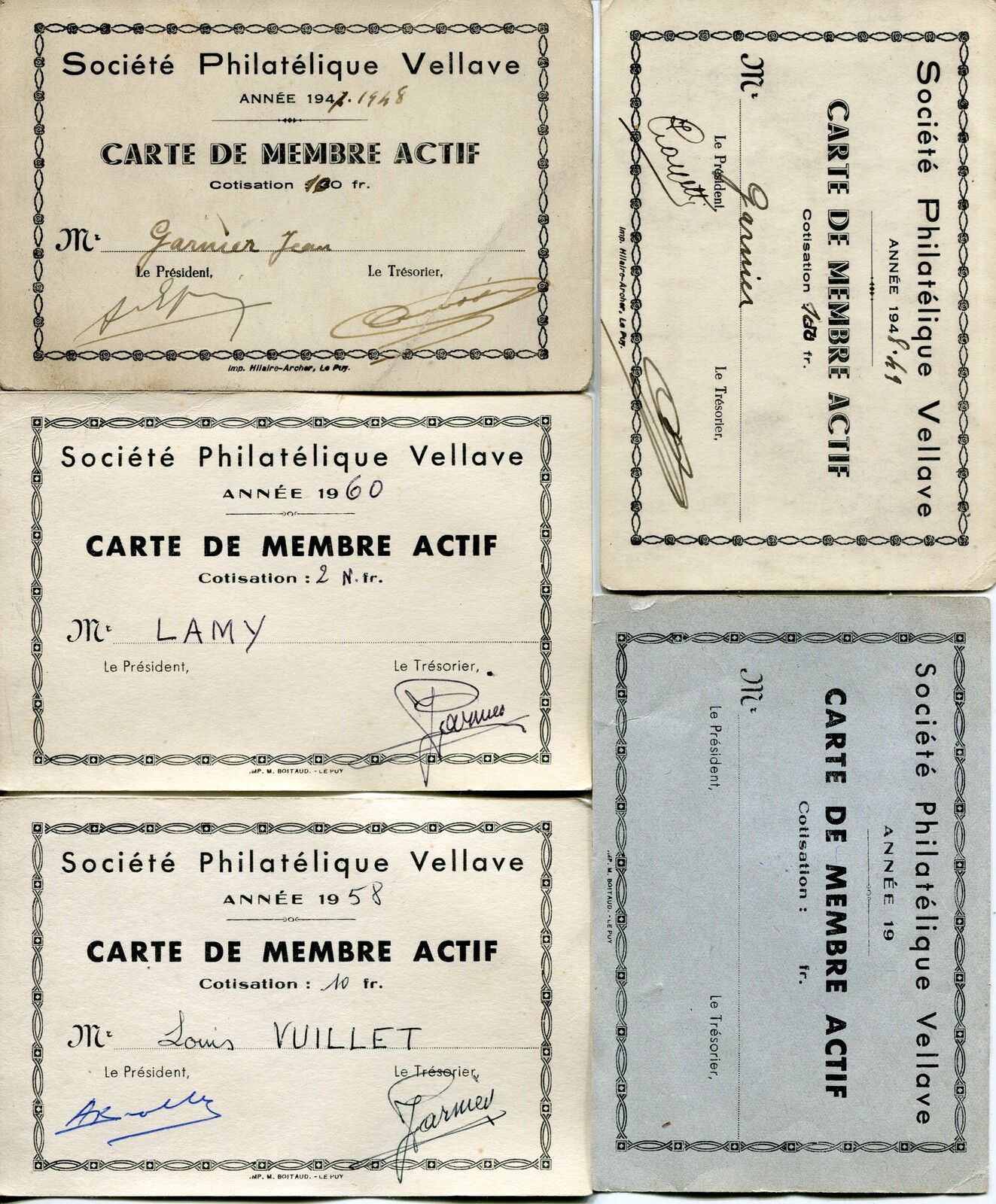 LOT DE 5 CARTE DE MENBRE SOCIETE PHILATELIQUE 400736241341