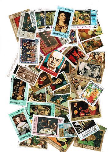 LOT DE 50 TIMBRES DIFFERENTS THEMES TABLEAUX 110614495461