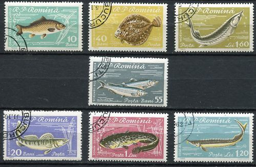 LOT DE 7 TIMBRES ROUMANIE THEMES POISSONS 110622927181