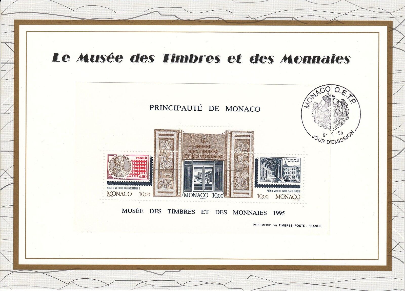 MONACO CEF PREMIER JOUR 1995 TIMBRE BLOC N 69 MUSEE DES TIMBRES ET MONNAIES 400905226521