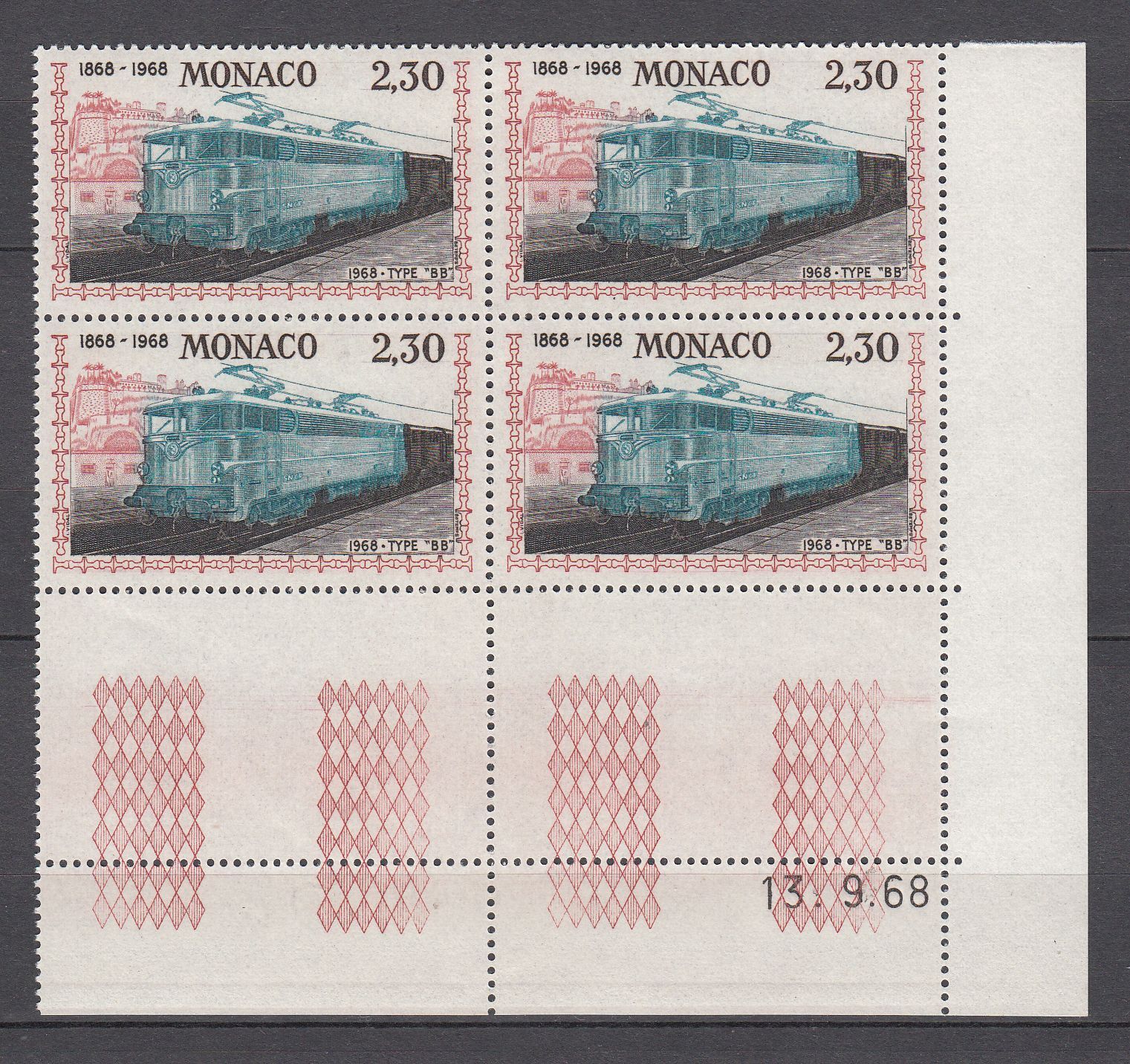 TIMBRE BLOC DE 4 COIN DATE MONACO NEUF N 757 LOCOMOTIVES SNCF TYPE BB 1968 123287449361