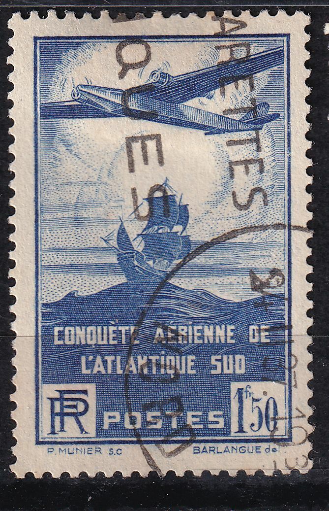 TIMBRE FRANCE OBLITERE N 320 AVION POSTAUX TRAVERSEE AERIENNE ATLANTIQUE SUD 125298301481