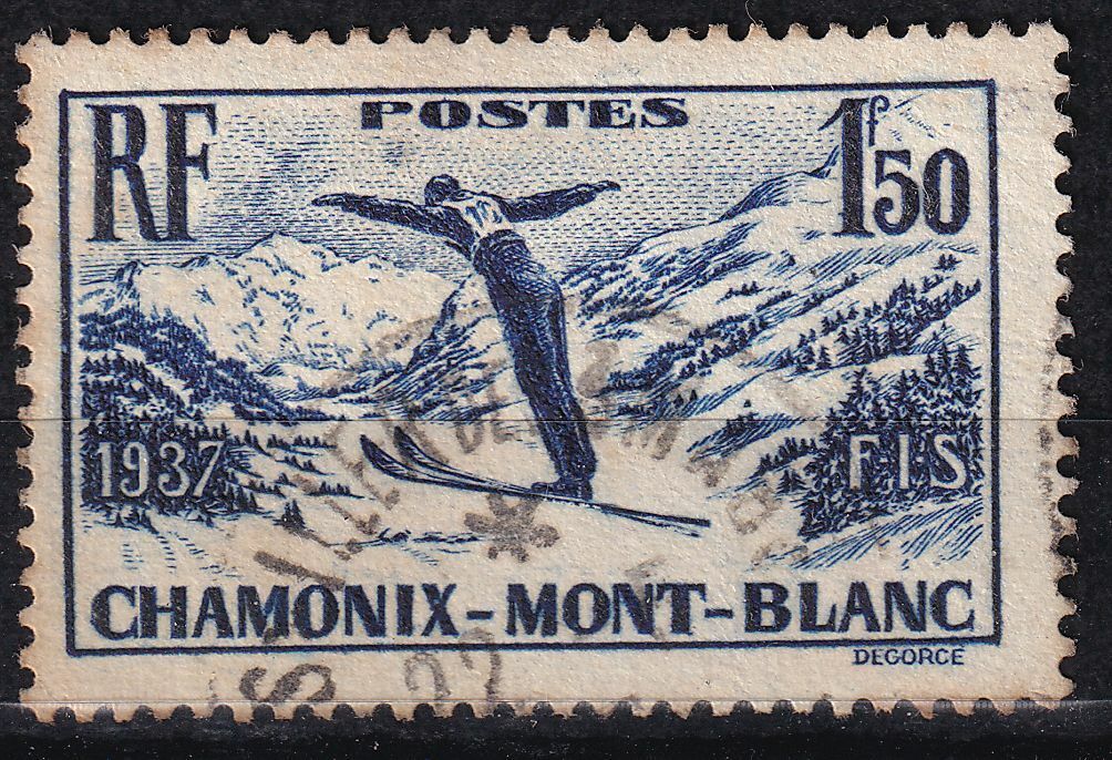 TIMBRE FRANCE OBLITERE N 334 CHAMONIX CHAMPIONNATS DE SKI 125298047351