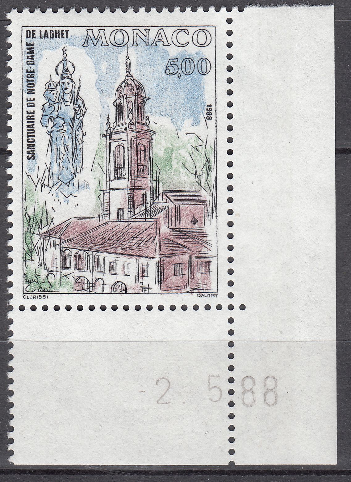 TIMBRE MONACO COIN DATE NEUF N 1635 VUE DE L EGLISE ET VIERGE MIRACULEUSE 401644534421