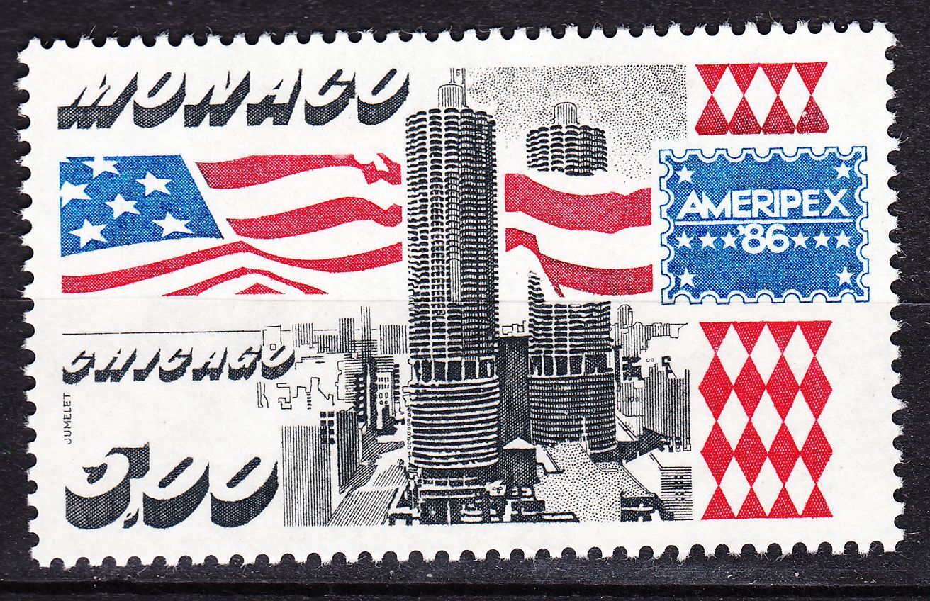 TIMBRE MONACO NEUF N 1537 AMERIPEX VUE DE CHICAGO ET DRAPEAUX 401644152871