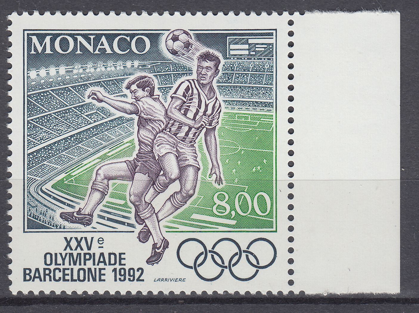 TIMBRE MONACO NEUF N 1812 JO DE 1992 BARCELONE STADE ET FOOTBALLEURS 401653411901