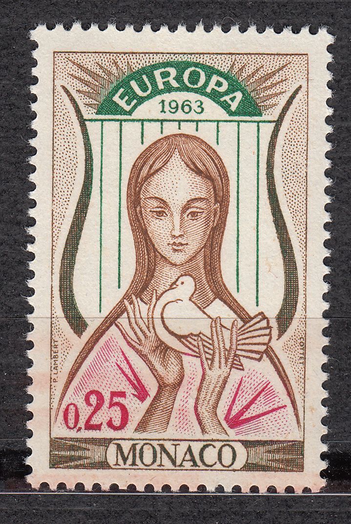 TIMBRE MONACO NEUF N 618 EUROPA LYRE ET FEMME AVEC COLOMBE 401527672891