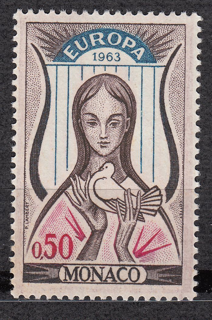 TIMBRE MONACO NEUF N 619 EUROPA LYRE ET FEMME AVEC COLOMBE 123097978881