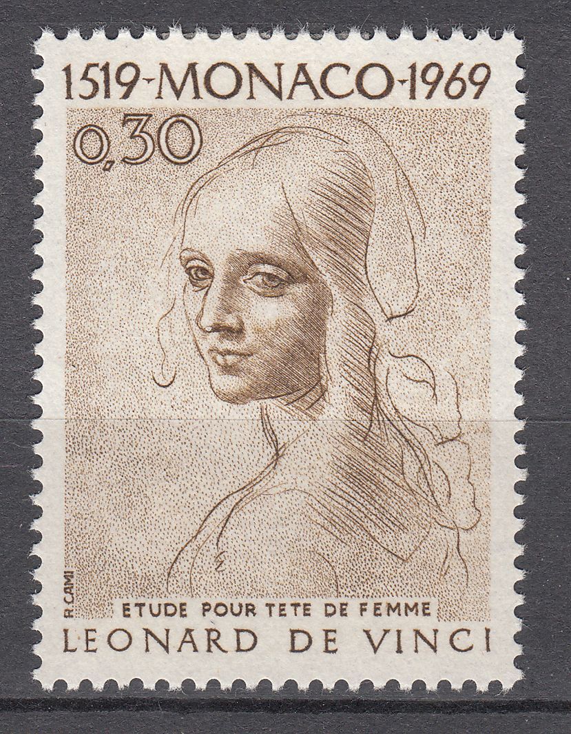 TIMBRE MONACO NEUF N 799 LEONARD DE VINCI ETUDE POUR TETE DE FEMME 401585056711