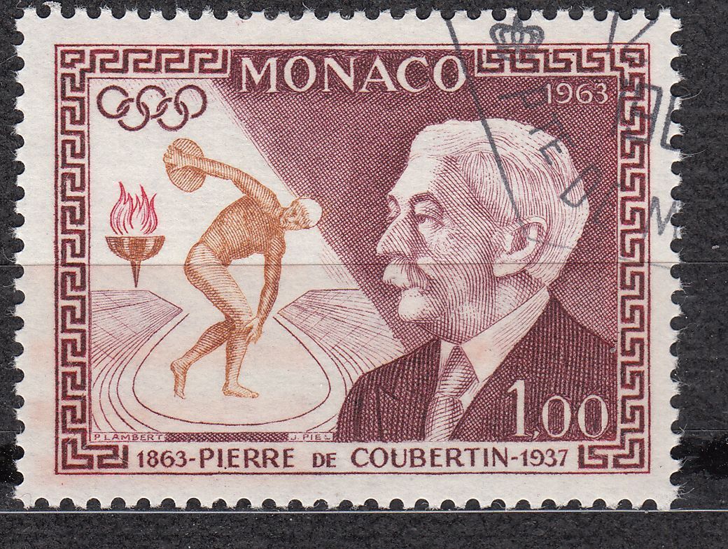 TIMBRE MONACO OBL N 635 JEUX OLYMPIQUES BARON PIERRE DE COUBERTIN 401529678071