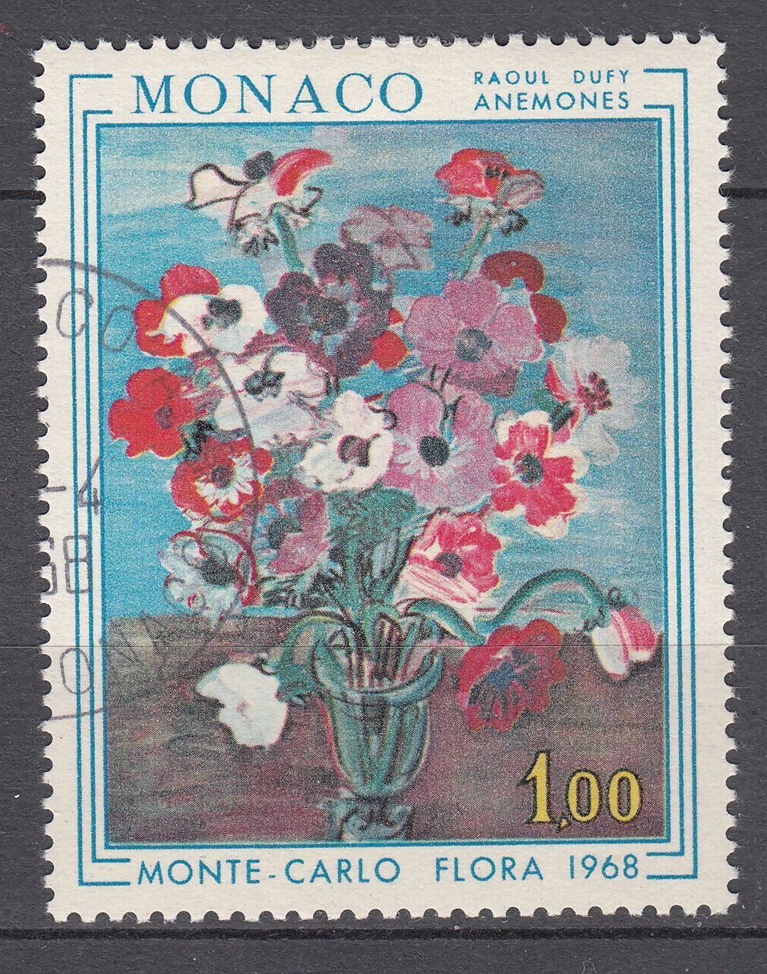 TIMBRE MONACO OBL N 743 ANEMONES DE R DUFY FLORALIES A MONTE CARLO 401571534321