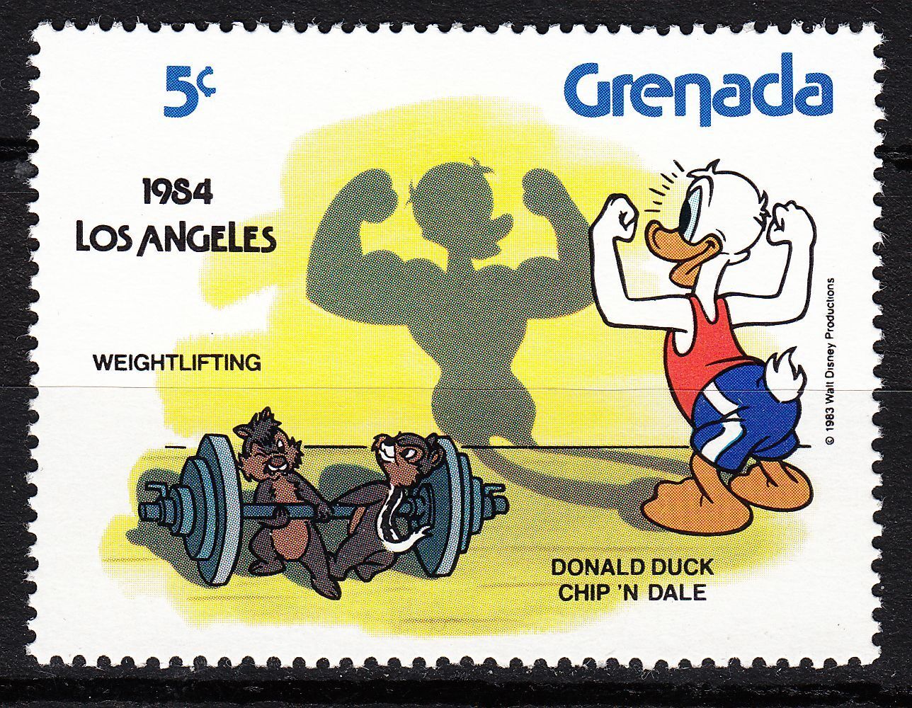 TIMBRE NEUF WALT DISNEY DONALD A LA MUSCULATION LOS ANGELES 1984 401084348191