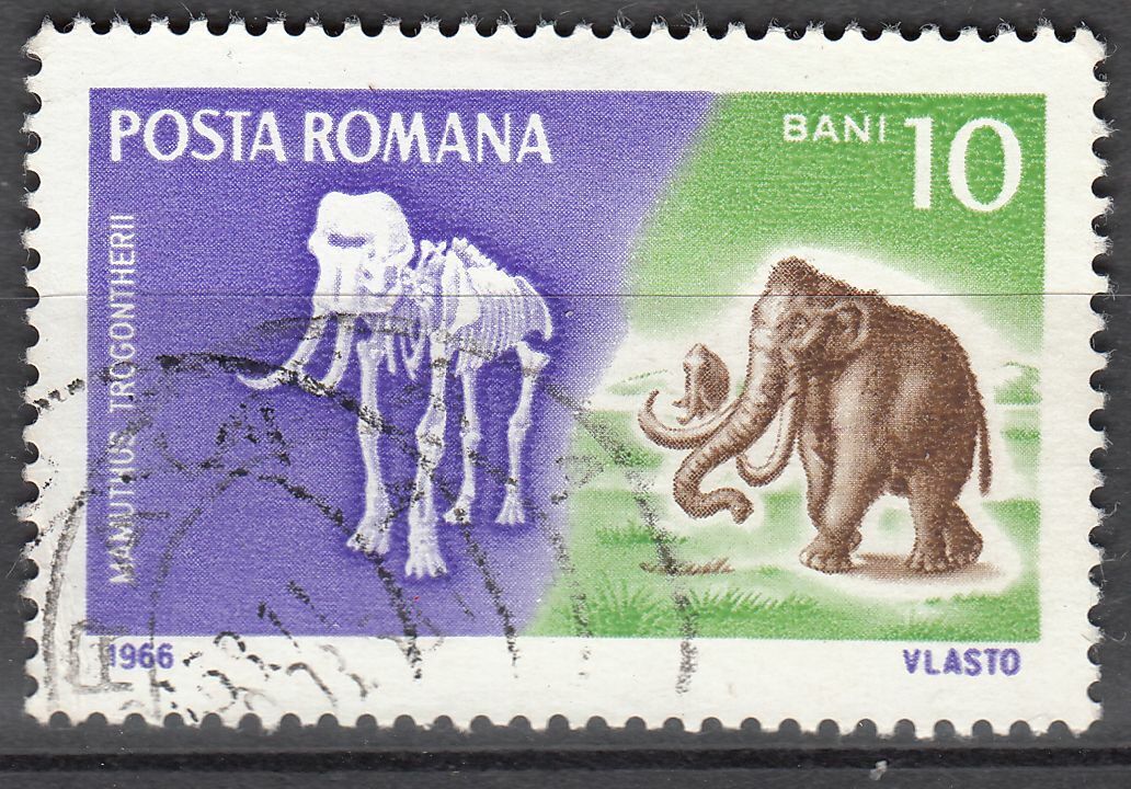 TIMBRE ROUMANIE OBL N 2268 ANIMAUX PREHISTORIQUES MAMMOUTH 401994744201