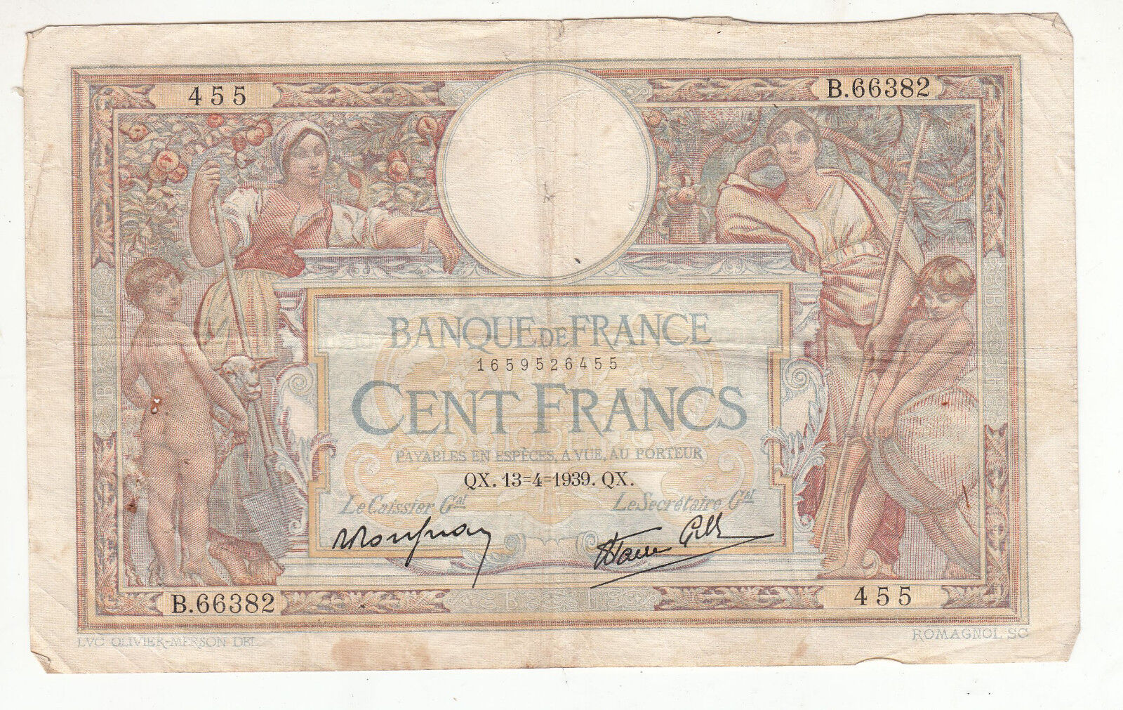 BILLET FRANCE 100 FRANCS MERSON 13 4 1939 QX 122403552262