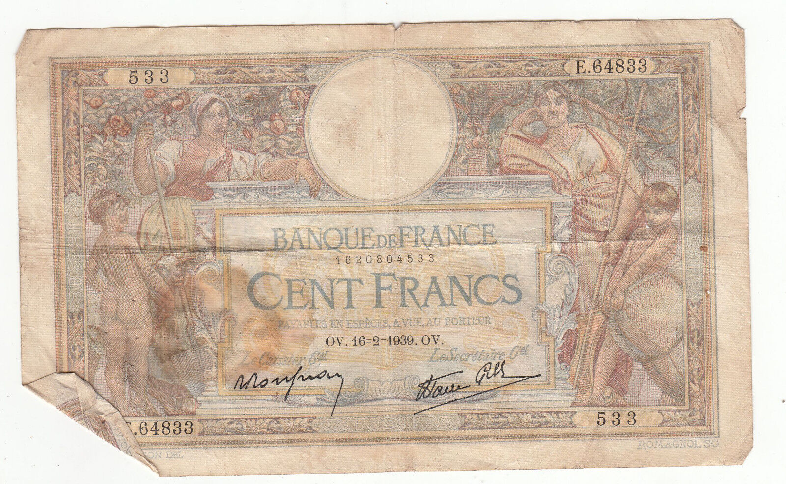 BILLET FRANCE 100 FRANCS MERSON 16 2 1939 OV 401286783392