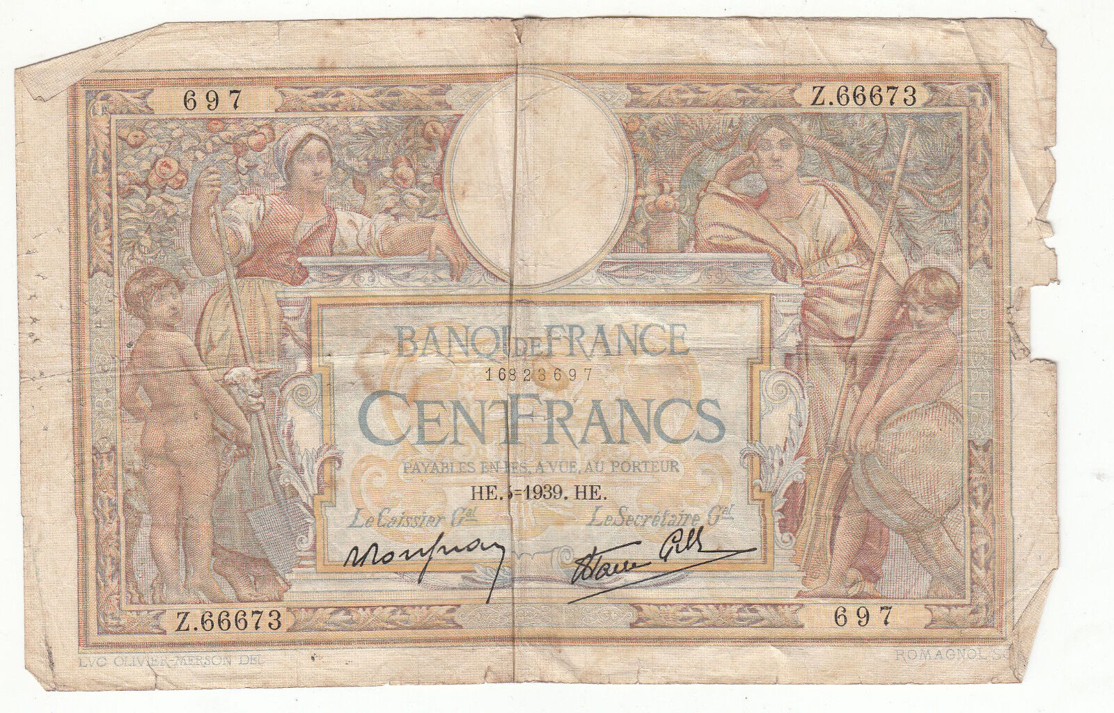 BILLET FRANCE 100 FRANCS MERSON 19 5 1939 Z66673 122385387492