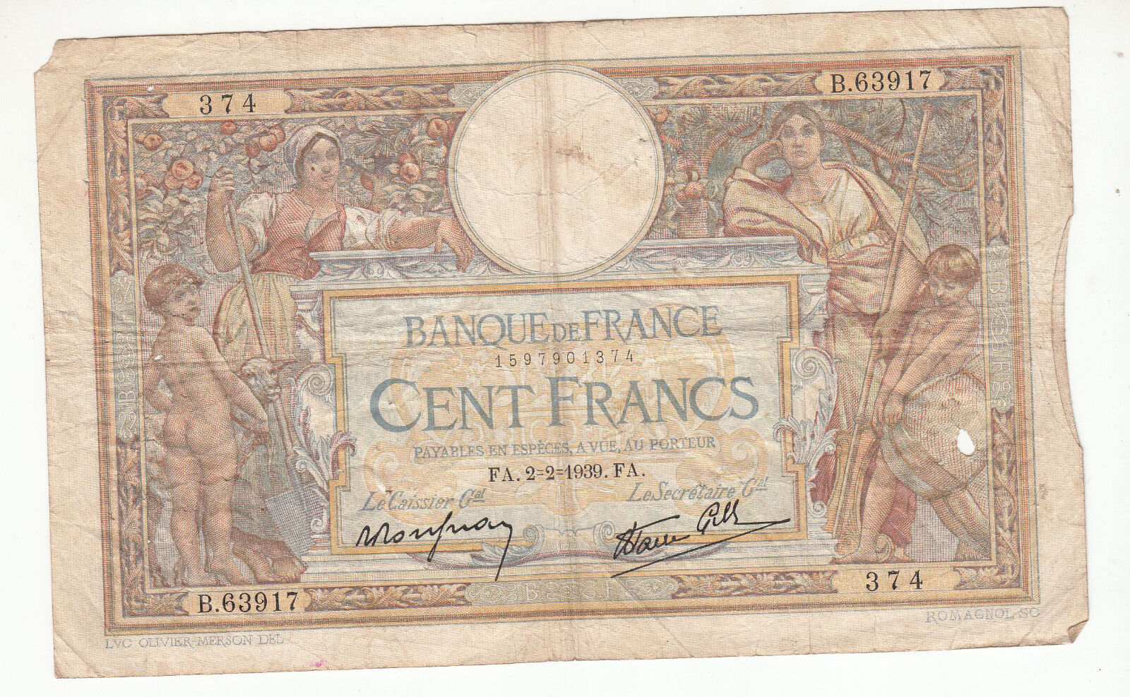 BILLET FRANCE 100 FRANCS MERSON 2 2 1939 FA 401297861722