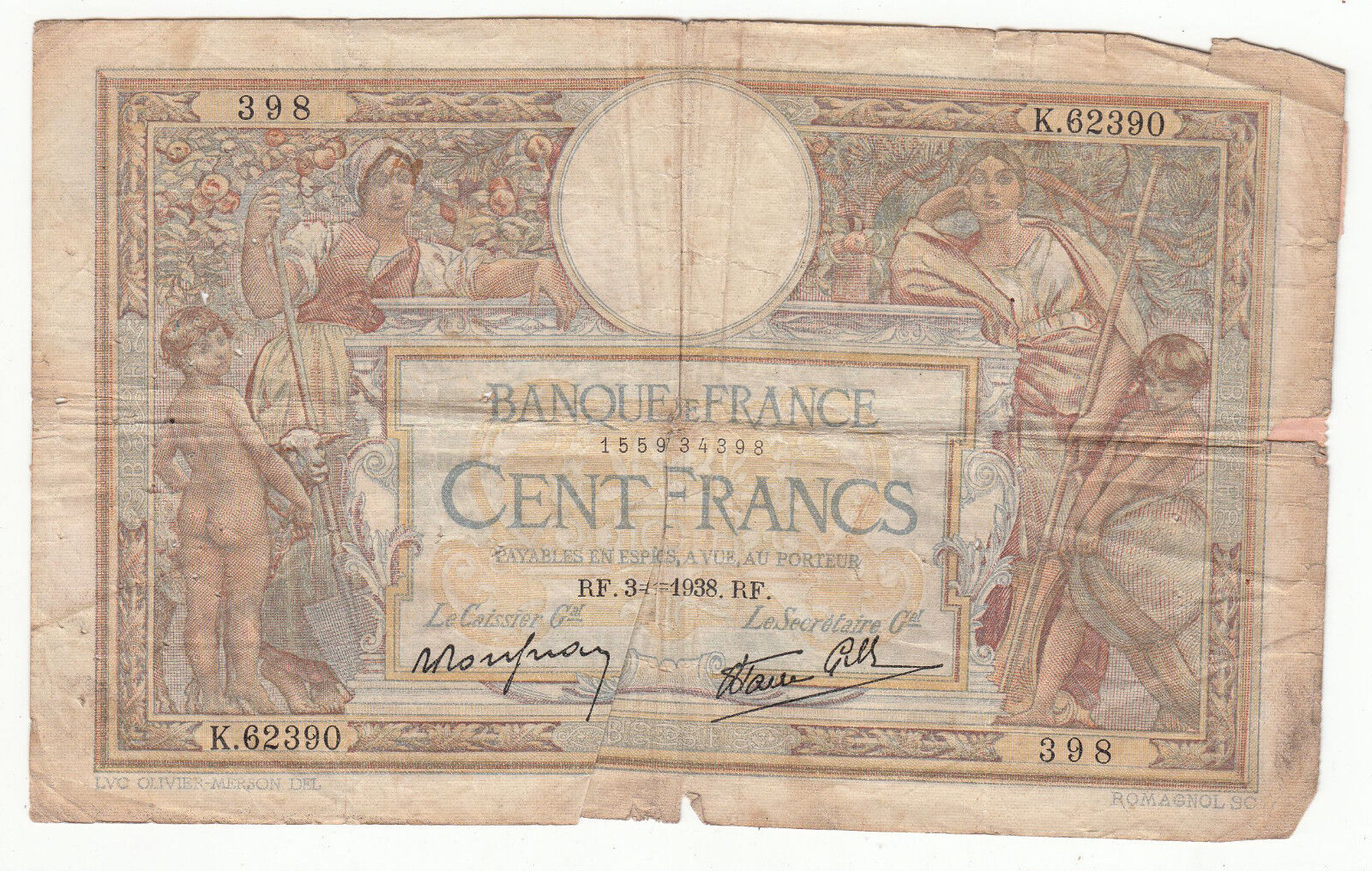 BILLET FRANCE 100 FRANCS MERSON 3 11 1938 k 62390 401285652202