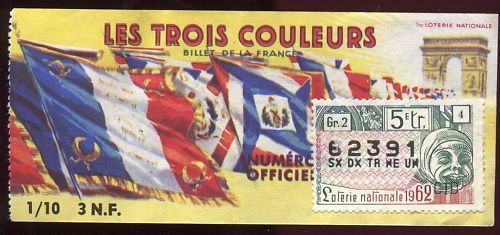 BILLET LOTERIE TROIS COULEURS TIMBRE A ETUDIER 120687025802