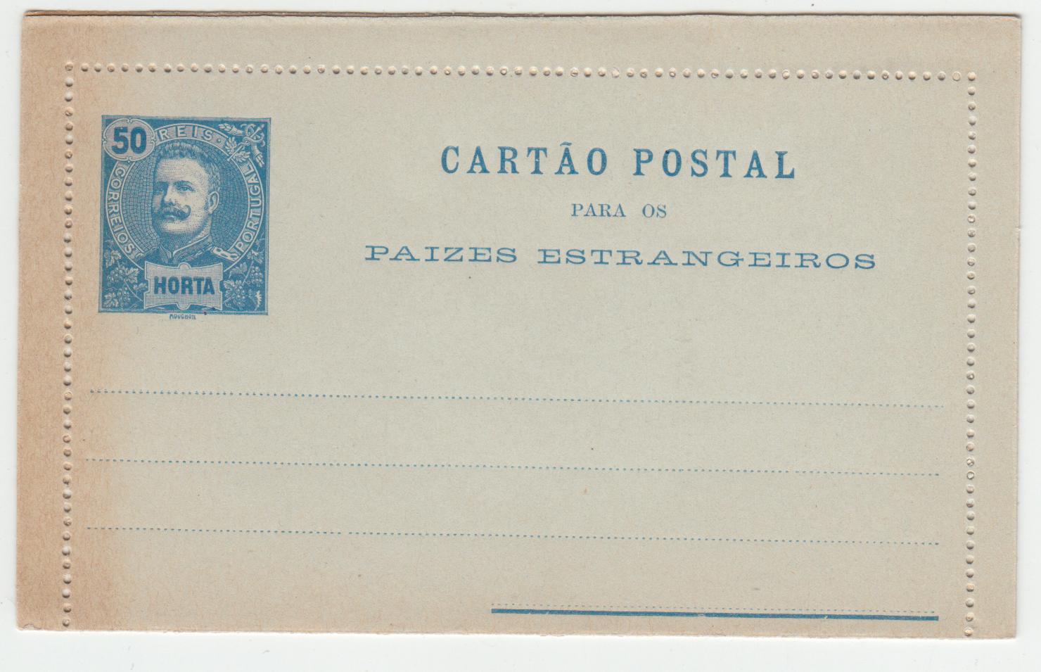 CARTE ENTIER POSTALE NEUF PORTUGAL 50 REIS HORTA