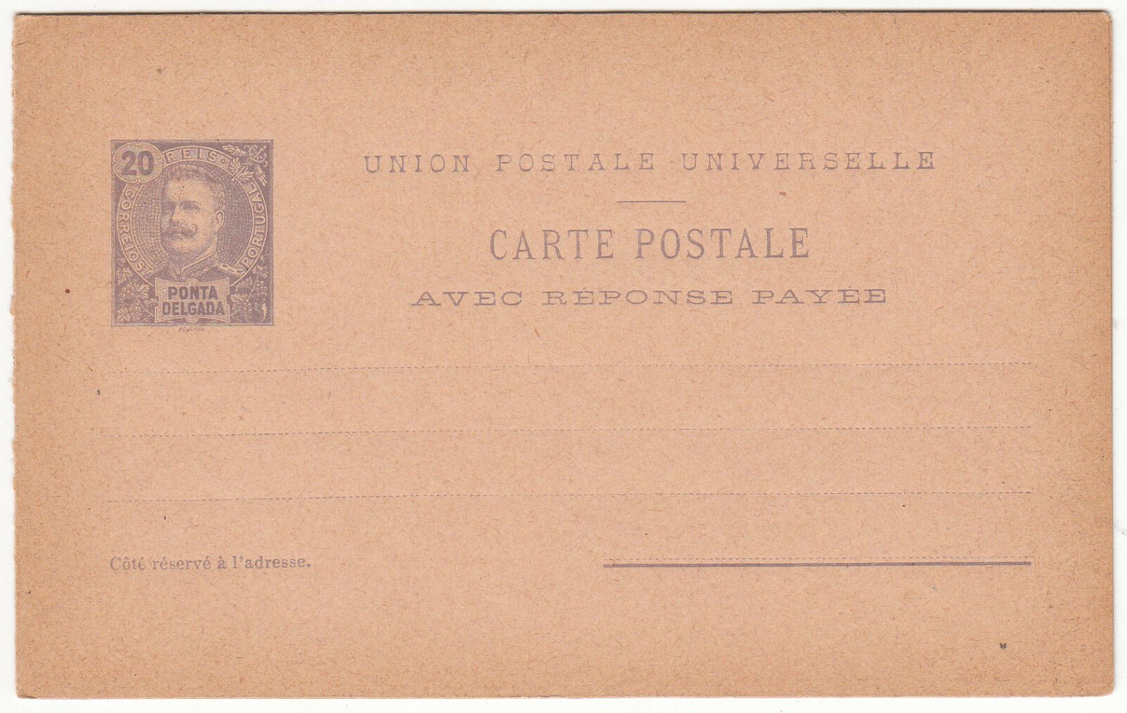 CARTE ENTIER POSTALE NEUF PORTUGAL COLONIE PONTA DELGADA CARTE ENTIER REPONSE 401454671212