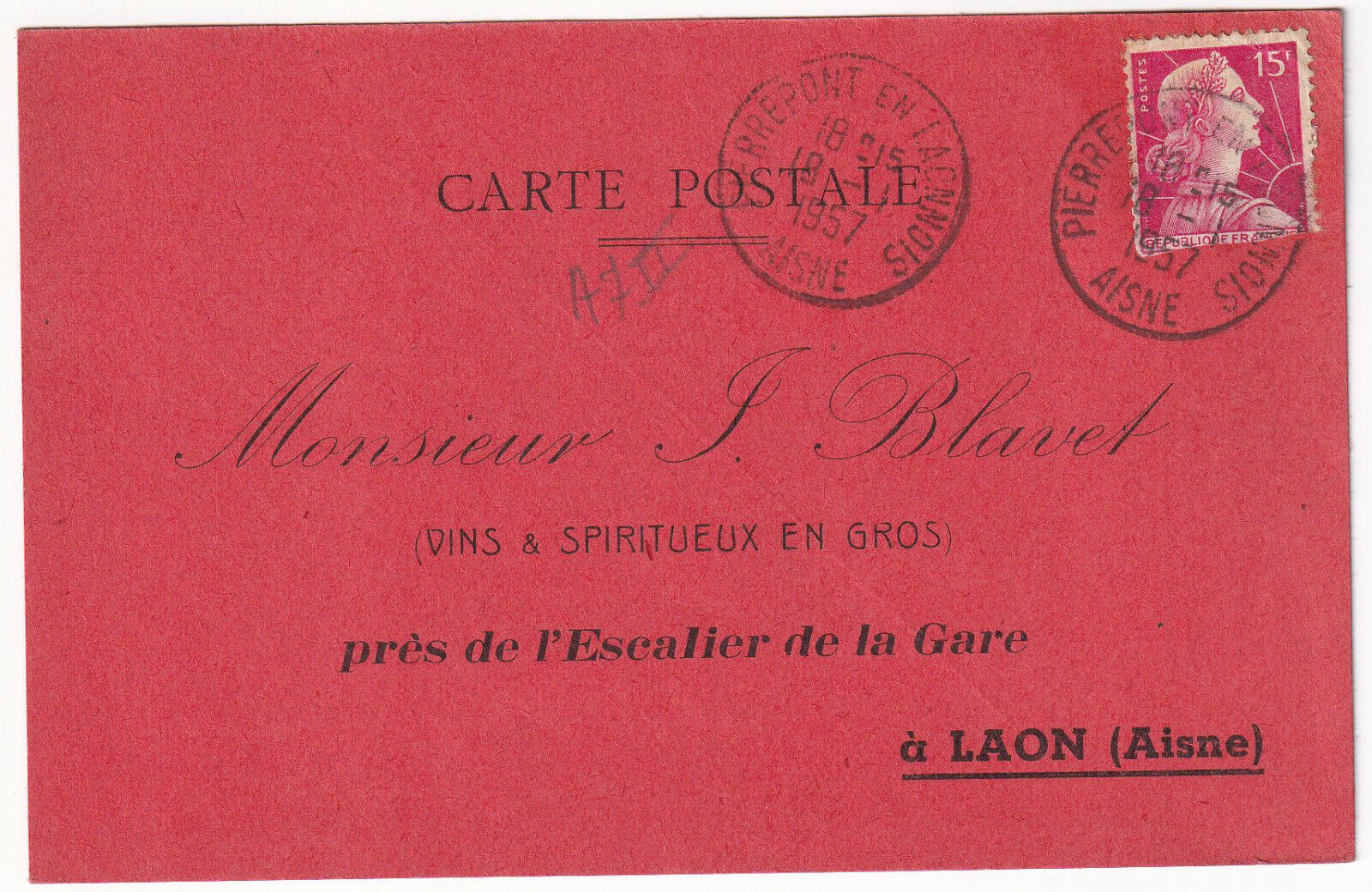 CARTE LETTRE PUBLICITAIRE BLAVET VINS JB LAON 1957 125016591032