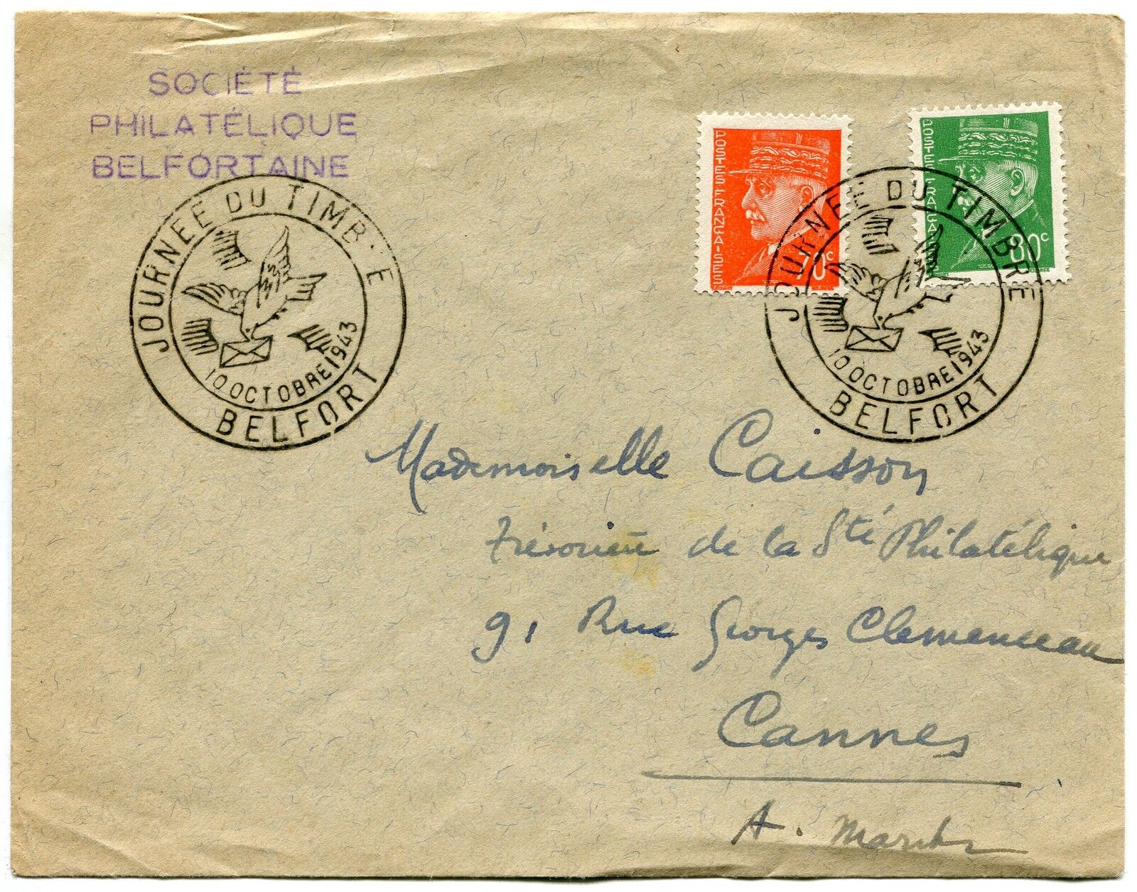 CARTE MAXIMUM 1943 FDC JOURNEE DU TIMBRE BELFORT 400331054452