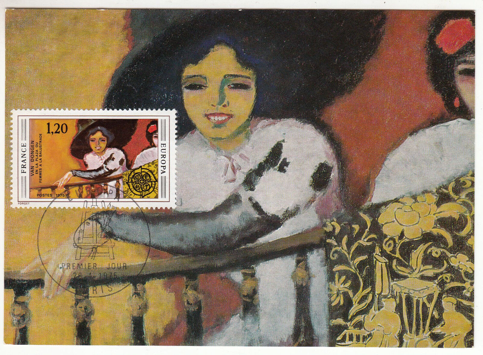 CARTE MAXIMUM FDC 1975 TIMBRE N 1841 VAN DONGEN EN LA PLAZZA FEMMES BALUSTRADE 401444032782